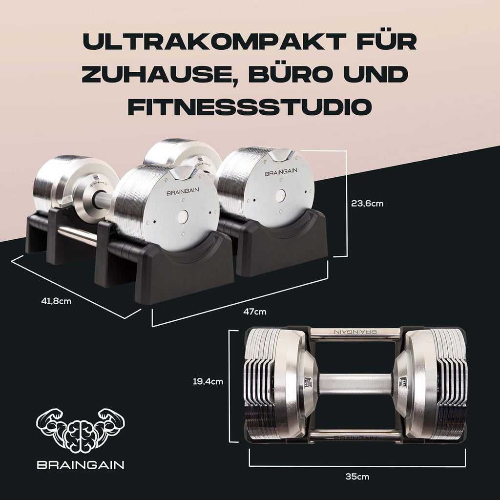 BRAINGAIN Verstellbare Hanteln: Chrom/Schwarz fürs Heimtraining-1