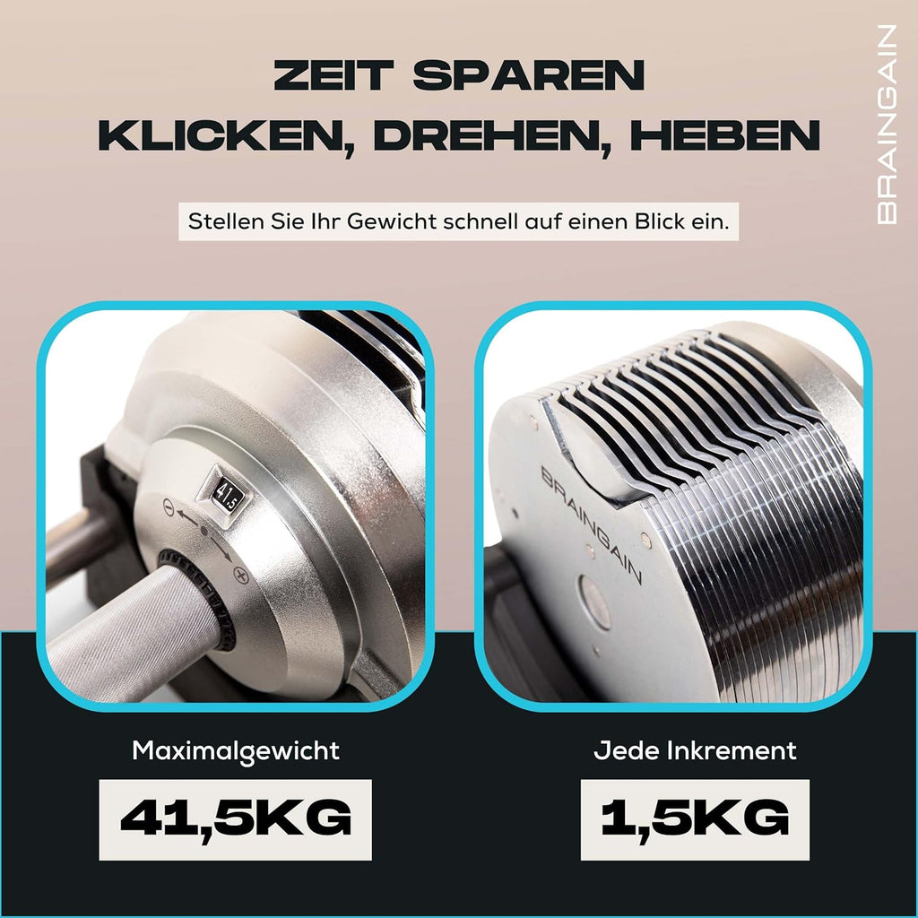 BRAINGAIN Verstellbare Hanteln: Chrom/Schwarz fürs Heimtraining-1