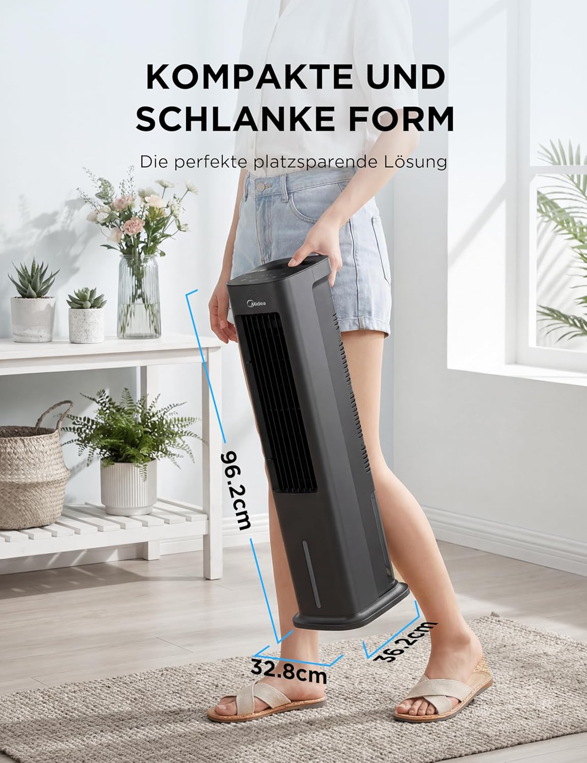 Midea Silent Air Cooler Pro 4-in-1 Luftkühler 5L – 355 m³/h, 28 dB, 3 Modi, Fernbedienung, Schwarz