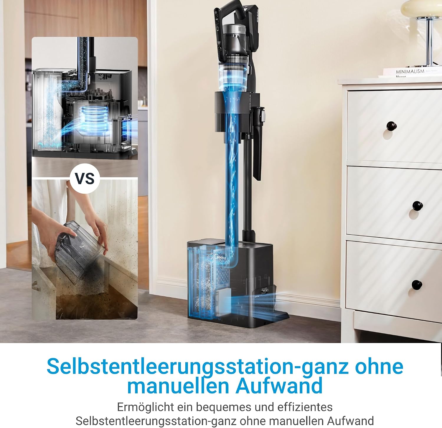 Midea P8 Plus 2-in-1 Akku-Staubsauger 350W – 70 Min, 5-stufig HEPA, Absaugstation, Anti-Tangle