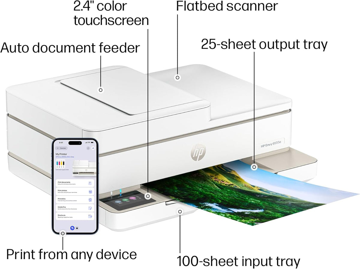 HP Envy 6555e Wireless All-in-One Color Inkjet Printer, Portobello, Print, scan, copy, Duplex printing Best-for-home, 3 month Instant Ink trial included, AI-enabled (714N5A)