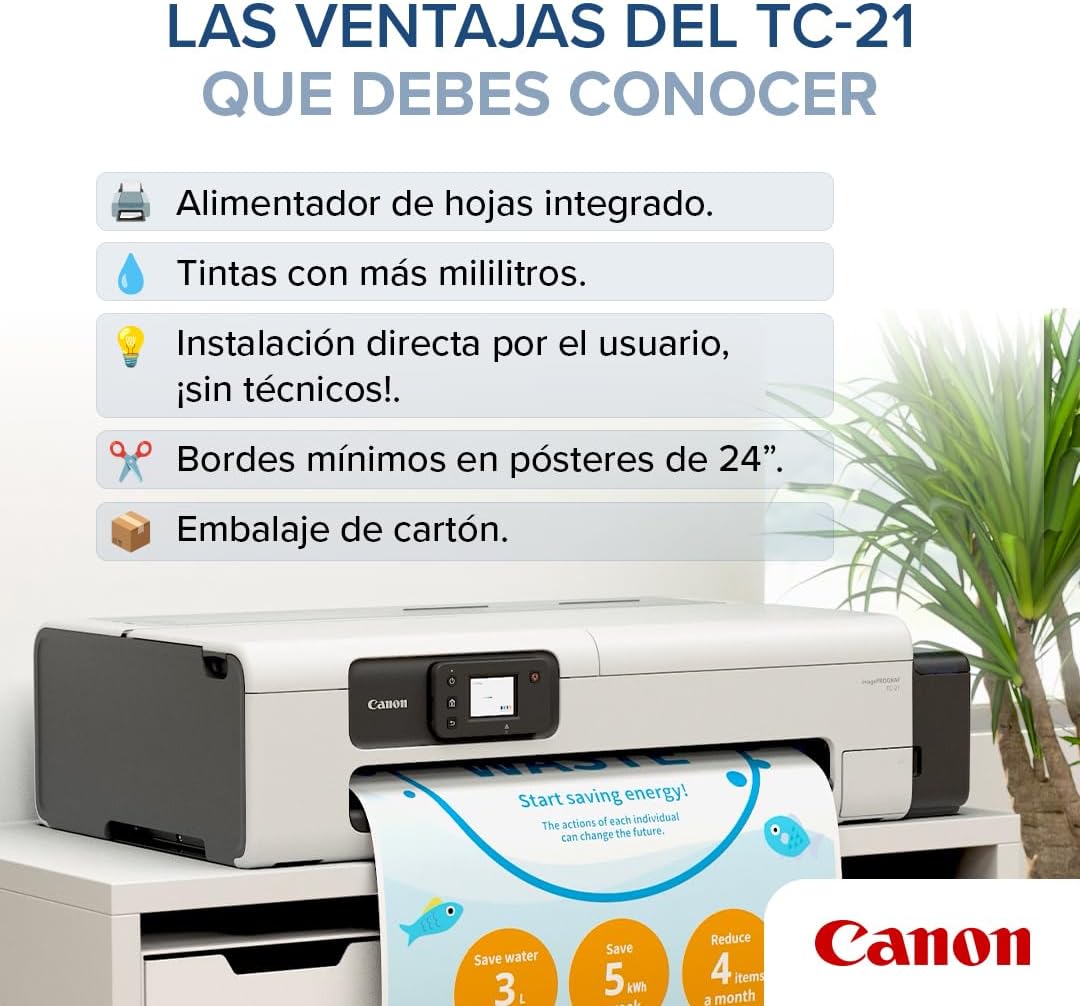 Canon imagePROGRAF TC-21 24" - Large Format Printer, Poster & Plotter Printer, Automatic Roll & Cut Sheet Paper Feeder, Includes 280 ml of Ink, White