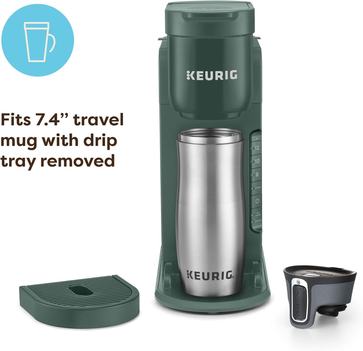 Keurig K-Express Single Serve K-Cup Pod Coffee Maker, 3 Brew Sizes, Strong Button Feature, 42oz Removable Reservoir, Evergreen