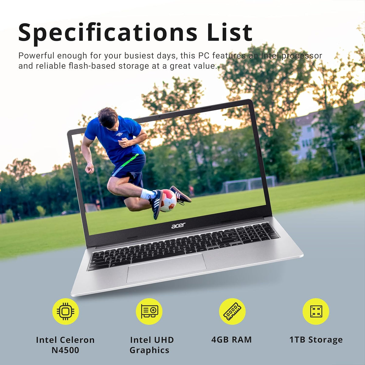 acer Chromebook 315 15.6" FHD Laptop, Intel Celeron N4500, 4GB LPDDR4 RAM, 1TB Storage (64GB eMMC + 1TB Docking Station Set), UHD Graphics, Full-Size Keyboard, Wi-Fi 6, Chrome OS, Silver
