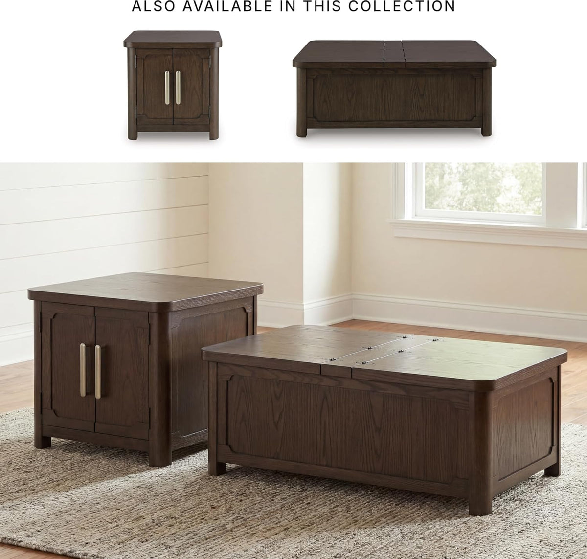 Signature Design by Ashley Breckington Country Rustic Coffee Table with Storage and Flip Top, Dark Brown