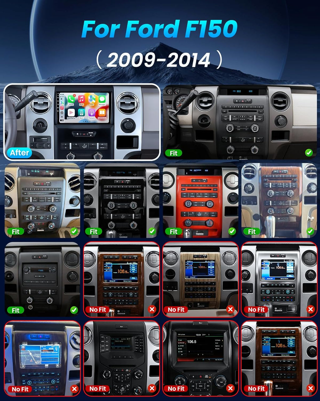 Car Radio for Ford F150 2009-2014: 4Core 64G ROM 9 inch 1280 * 800 Touch Screen Stereo Head Unit with Wireless Carplay Android Auto GPS Bluetooth WiFi SWC FM RDS Mirror Link Backup Camera