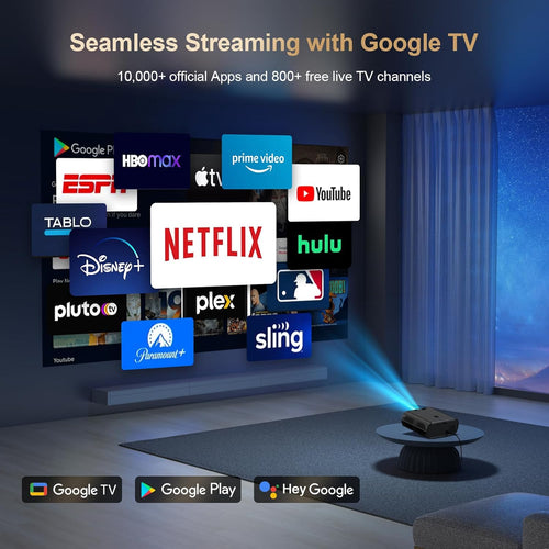 2000ANSI/GoogIe TV/Built-in Apps All-in-One Smart Projector with Wifi and Bluetooth, Goiaey C26 Mini Projector, HDMI ARC CEC GoogIe Voice, DoIby Audio, Zoom Native 1080P 4K Supported Movie Proyector