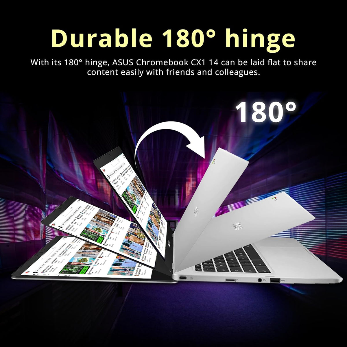 ASUS Chromebook CX1 14" FHD Laptop, Intel Celeron N4500, 4GB RAM, 224GB Storage (64GB eMMC+160GB Docking Station Set), Intel UHD Graphics, 720p Wecam, WiFi 6, Chrome OS, Silver