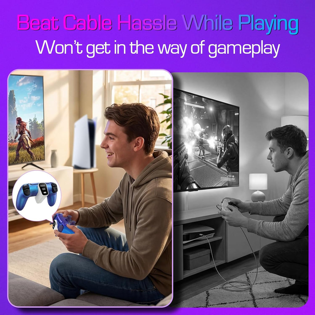 Wireless Charger for PS5 Controller with 2000mAh Battery Pack, Play While Charging for PlayStation 5 Controller Charger LED Display 12H Extended Playtime Ultra-Light Portable Not for Edge