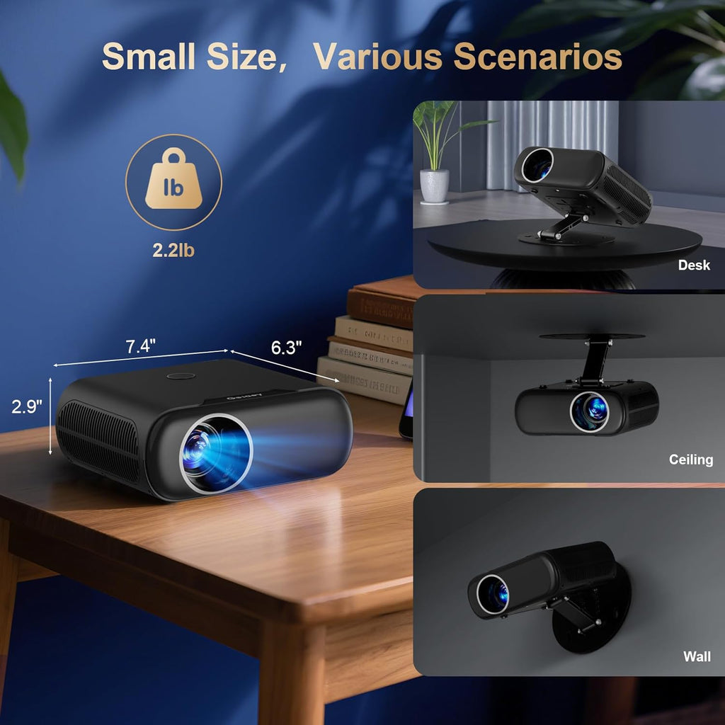 2000ANSI/GoogIe TV/Built-in Apps All-in-One Smart Projector with Wifi and Bluetooth, Goiaey C26 Mini Projector, HDMI ARC CEC GoogIe Voice, DoIby Audio, Zoom Native 1080P 4K Supported Movie Proyector