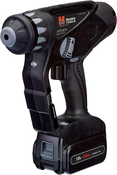 18V Dual Function Rotary Hammer/Drill Driver with 5-Stage Torque Clutch, LED Work Light, SDS-Plus Chuck, 1/4” Hex Drive Adapter by Huskie Tools - SDS Kit w/ 1 Battery, Charger & Tool Bag