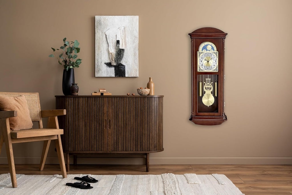 Bulova Litchfield Large Regulator Wall Clock, Model C4332 | Classic Pendulum Design | Harmonic Hourly Chime | Brown Cherry Finish