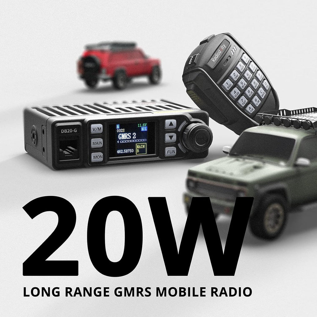 Radioddity DB20-G GMRS Mobile Radio for Car Vehicle, 20W Long Range Two Way Radio with Cigarette Lighter Plug, 500 Channels, VOX, Display Sync, for Off Road Overlanding 4x4