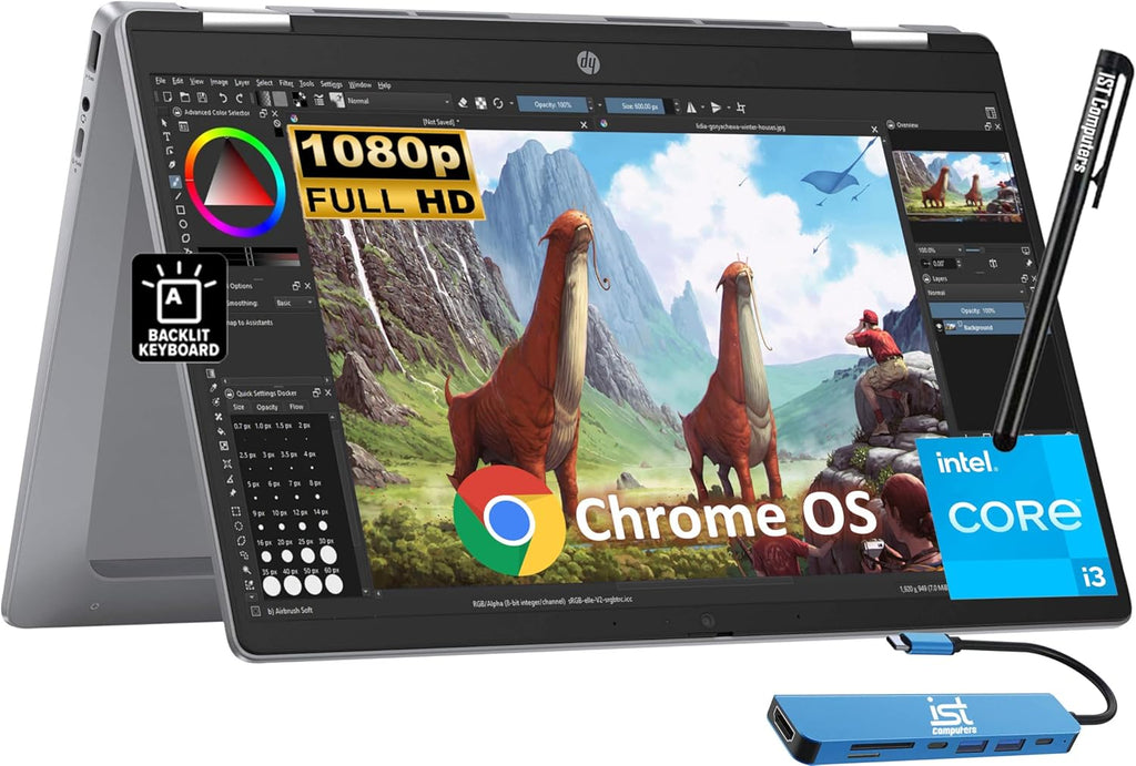 HP Chromebook Plus x360 14b 2 in 1 Laptop (14" FHD Touchscreen, Intel 8-Core i3-N305, 8GB RAM, 256GB UFS, Pen) for Home & Students, Backlit KB, IST Hub, 1080p Webcam, Wi-Fi 6E, Chrome OS w/Google AI