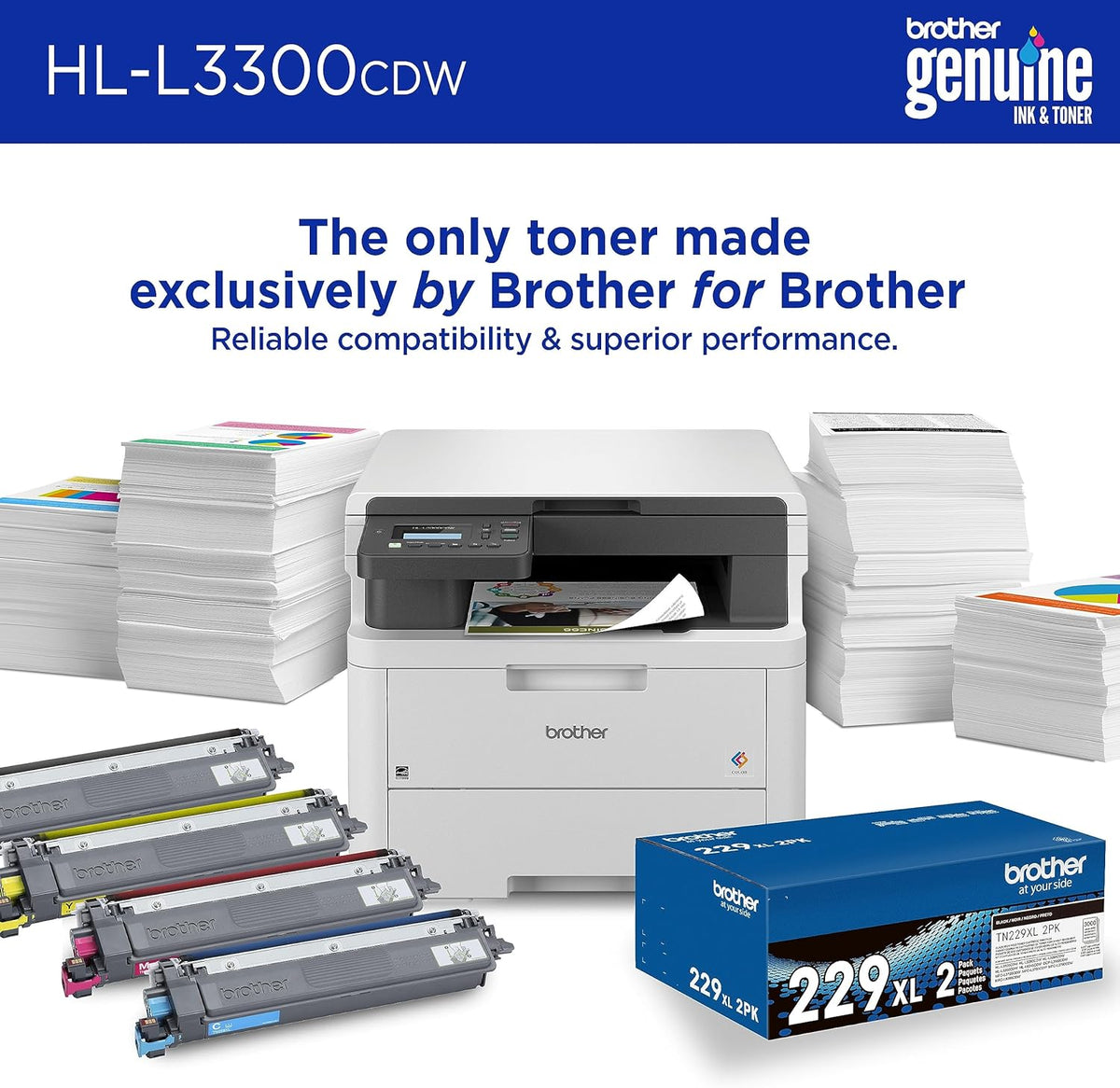 Brother HL-L3300CDW Wireless Digital Color Multi-Function Printer with Laser Quality Output, Copy & Scan, Duplex, Mobile | Includes 2 Month Refresh Subscription Trial ¹, Works with Alexa