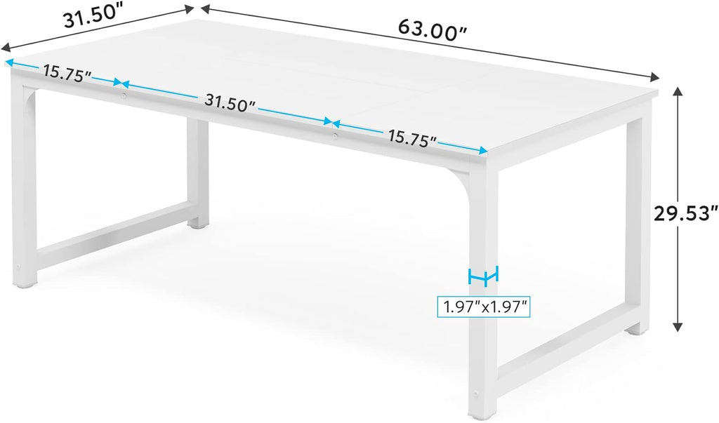 Tribesigns Modern Computer Desk, 63 x 31.5 inch Large Executive Office Desk Computer Table Study Writing Desk Workstation for Home Office, Spliced Desktop, White