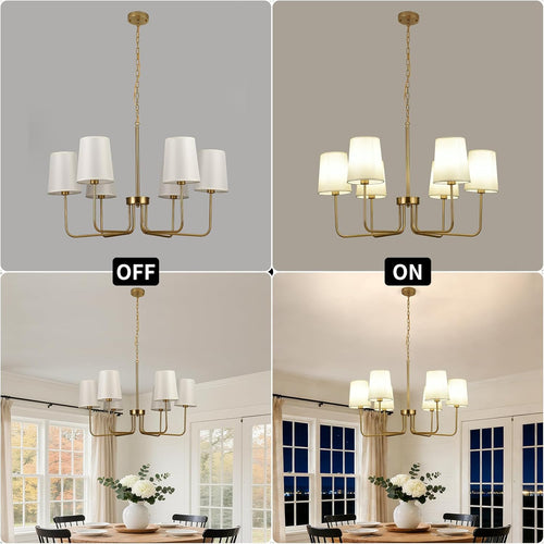29.5" Gold Farmhouse Chandelier with Shade, 6-Arm Modern Dining Room Chandeliers Light Fixture,Industrial Hanging Pendant Lights for Kitchen Bedroom Living Room Bulb Not Included