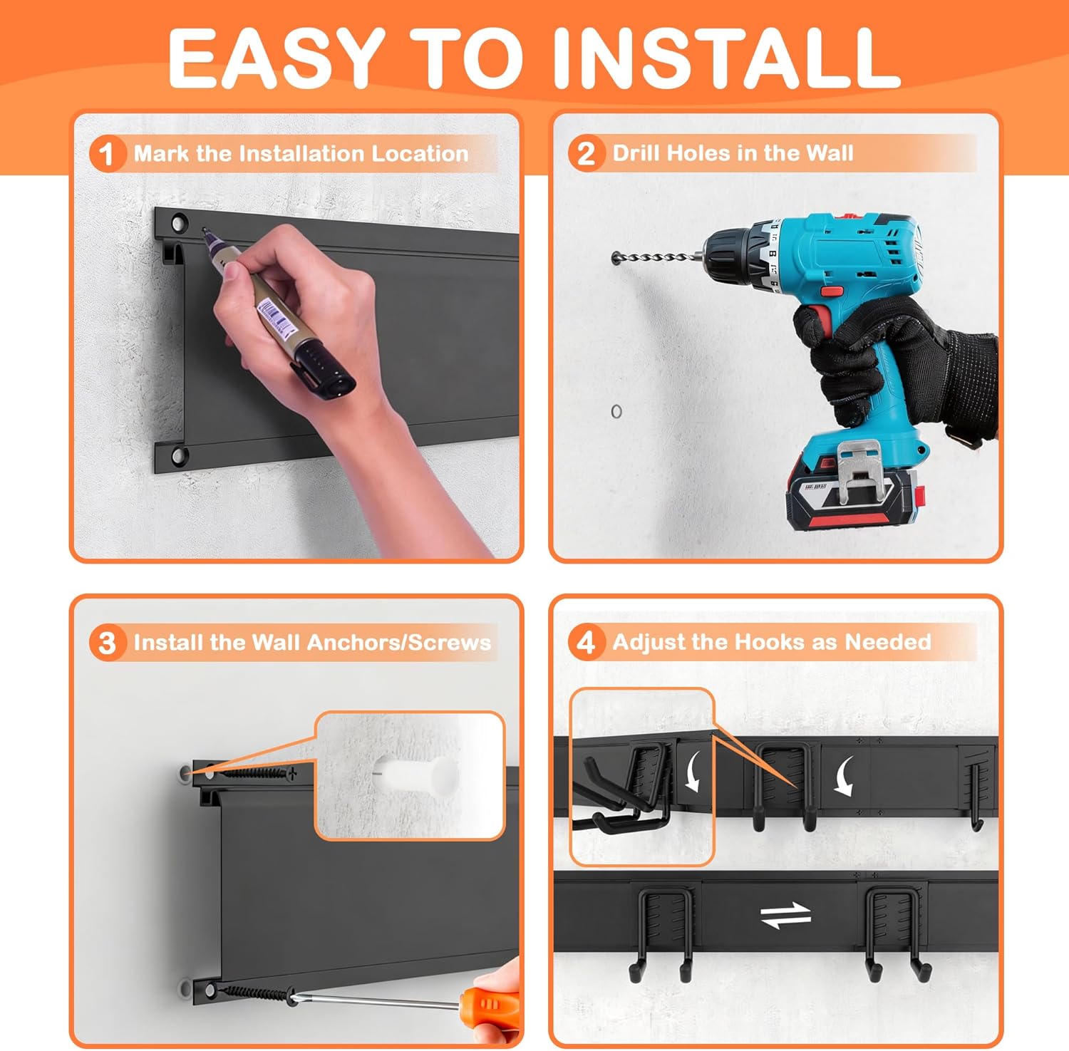 Ultrawall Garden Tool Organizer, 48 Inch Garage Tool Organizer Wall Mount, Heavy Duty Steel Wall Holders for Tools, 400lb Weight Capacity