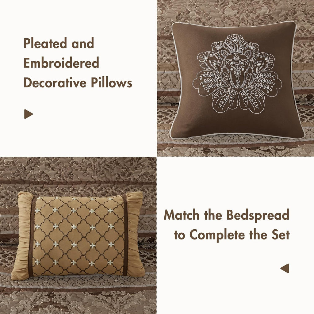 Madison Park Bellagio Reversible Quilted Bedspread Set, Solid Reverse Summer Breathable, Lightweight All Season Bedding Layer, Matching Shams, Bedspread King(120"x118"), Brown 5 Piece