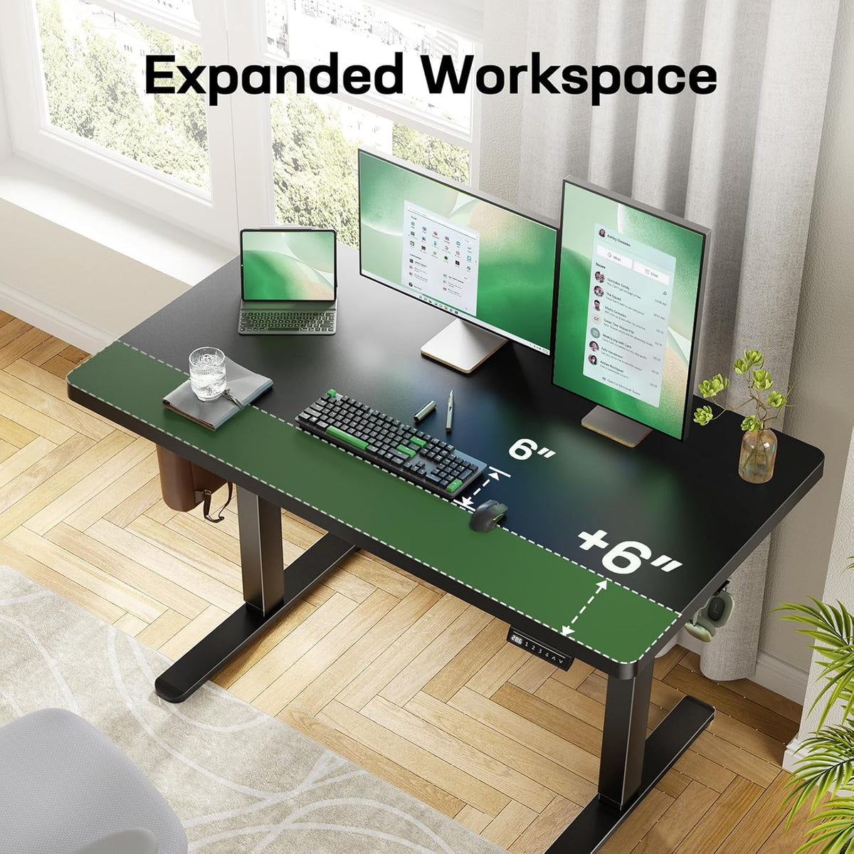 Marsail 55 x 30 Electric Standing Desk with One-Piece Desktop, Sit Stand Desk with Thickened Tabletop, Height Adjustable Stand Up Desk with Cable Management for Home Office(Frame+Desktop, 2 Packages)
