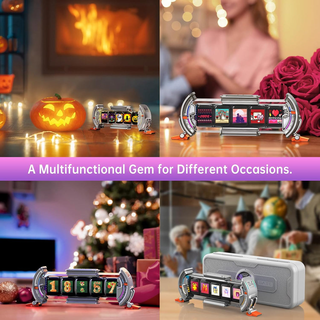 Divoom Times Gate - Cyberpunk Gaming Setup Digital Alarm Clock, Smart APP, WiFi Connect, RGB LED Display, Personalized Financial & Bitcoin Dashboard, Pixel Art for Gaming Room & Office Decor, Silver