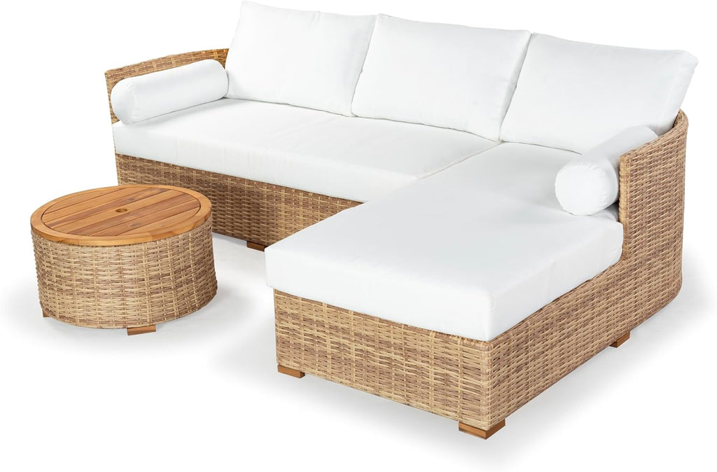 SAFAVIEH Couture Outdoor - Anguilla Round Wicker Coffee Table - Solid Wood and Aluminum - Coastal Woven Design - Ideal for Patio, Deck, Porch, Backyard, 25.6"W x 25.6"D x 13.8"H (CPT2103A)