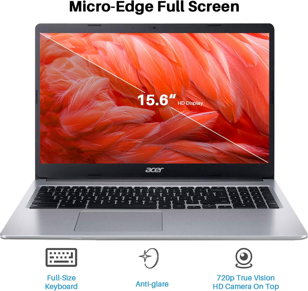 acer 2024 Chromebook 315 Laptop, 15.6" HD Display, Intel Celeron N4020, 4GB RAM, 64GB eMMC, Intel UHD Graphics,Long Battery Life, WiFi, Bluetooth, Chrome OS