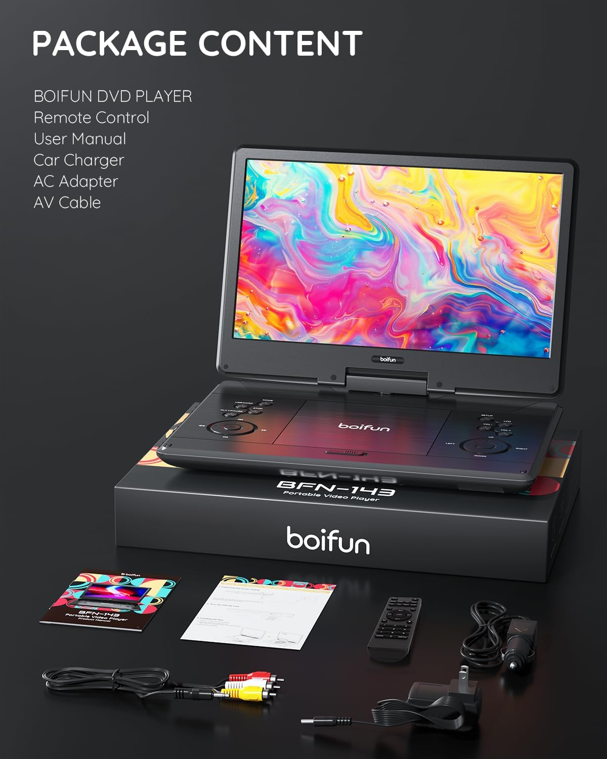 15.7" Portable DVD Player with 14.1" Large Screen Support, HDMI Input, 5 Hrs Rechargeable Battery, Sync TV/Projector, USB/SD, Region Free, Dual Speaker, Multiple Disc Formats, Black