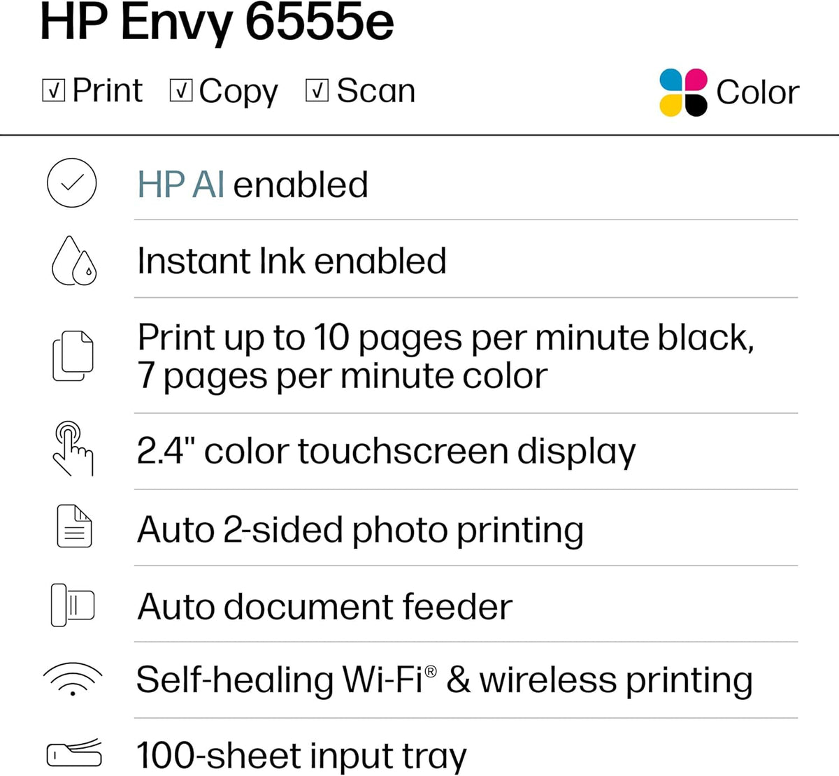 HP Envy 6555e Wireless All-in-One Color Inkjet Printer, Portobello, Print, scan, copy, Duplex printing Best-for-home, 3 month Instant Ink trial included, AI-enabled (714N5A)