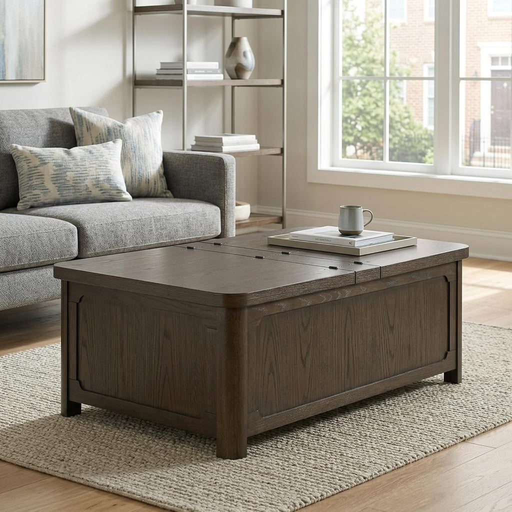 Signature Design by Ashley Breckington Country Rustic Coffee Table with Storage and Flip Top, Dark Brown