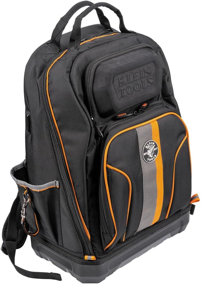 Klein Tools 62800BP Backpack Tool Bag, Tradesman Pro Extra-Large 40-Pocket Electrician Jobsite Backpack with Molded Bottom, Charging Port