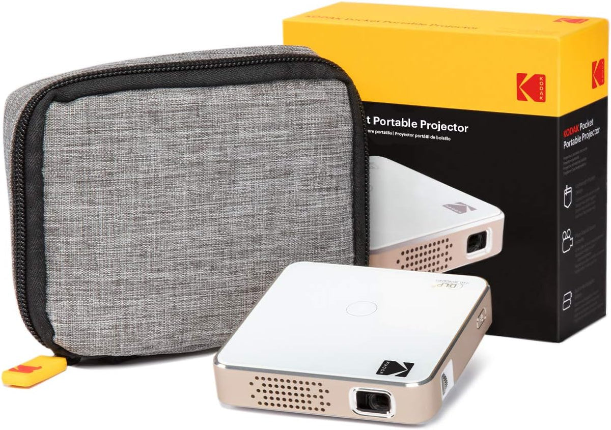 KODAK Ultra Mini Portable Projector | HD LED DLP Rechargeable Pico Projector - 100” Display - Includes Soft Case