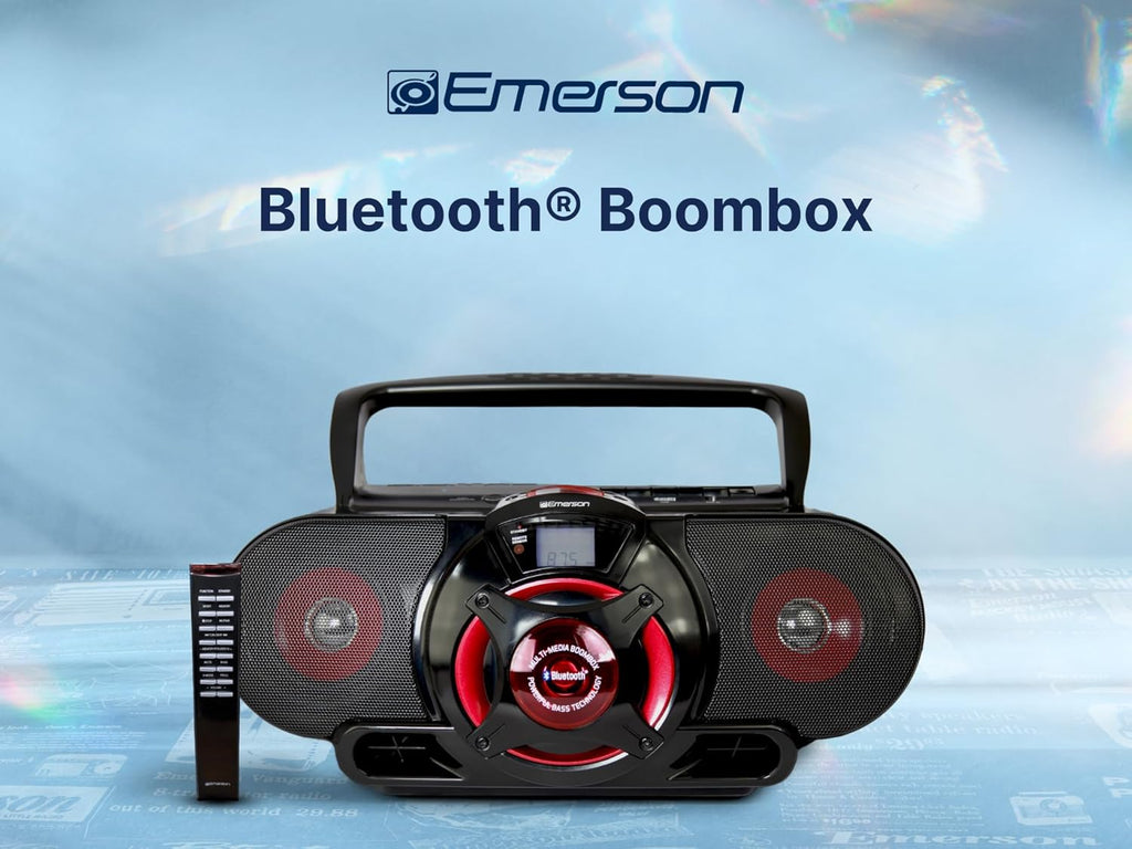 Emerson EPB-3002 Portable Bluetooth, MP3/CD AM/FM Stereo Radio Cassette Player/Recorder with Subwoofer and USB Input Boombox
