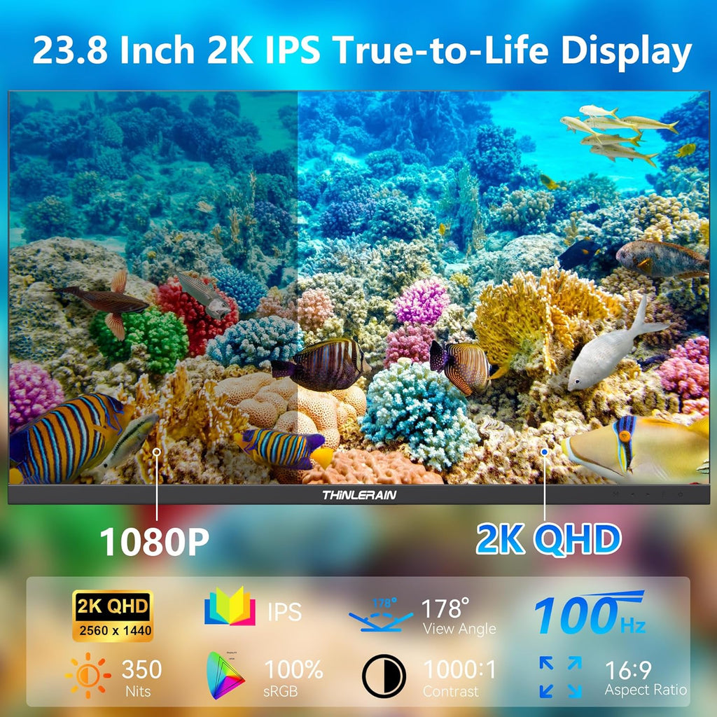 23.8 Inch Monitor with Pop-Up Webcam - 2K 2560 x 1440 IPS Computer Monitor, 100Hz Vertical Gaming PC Screen, Built-in 3MP Webcam & Microphone, HDMI, DisplayPort, Display for Office Home