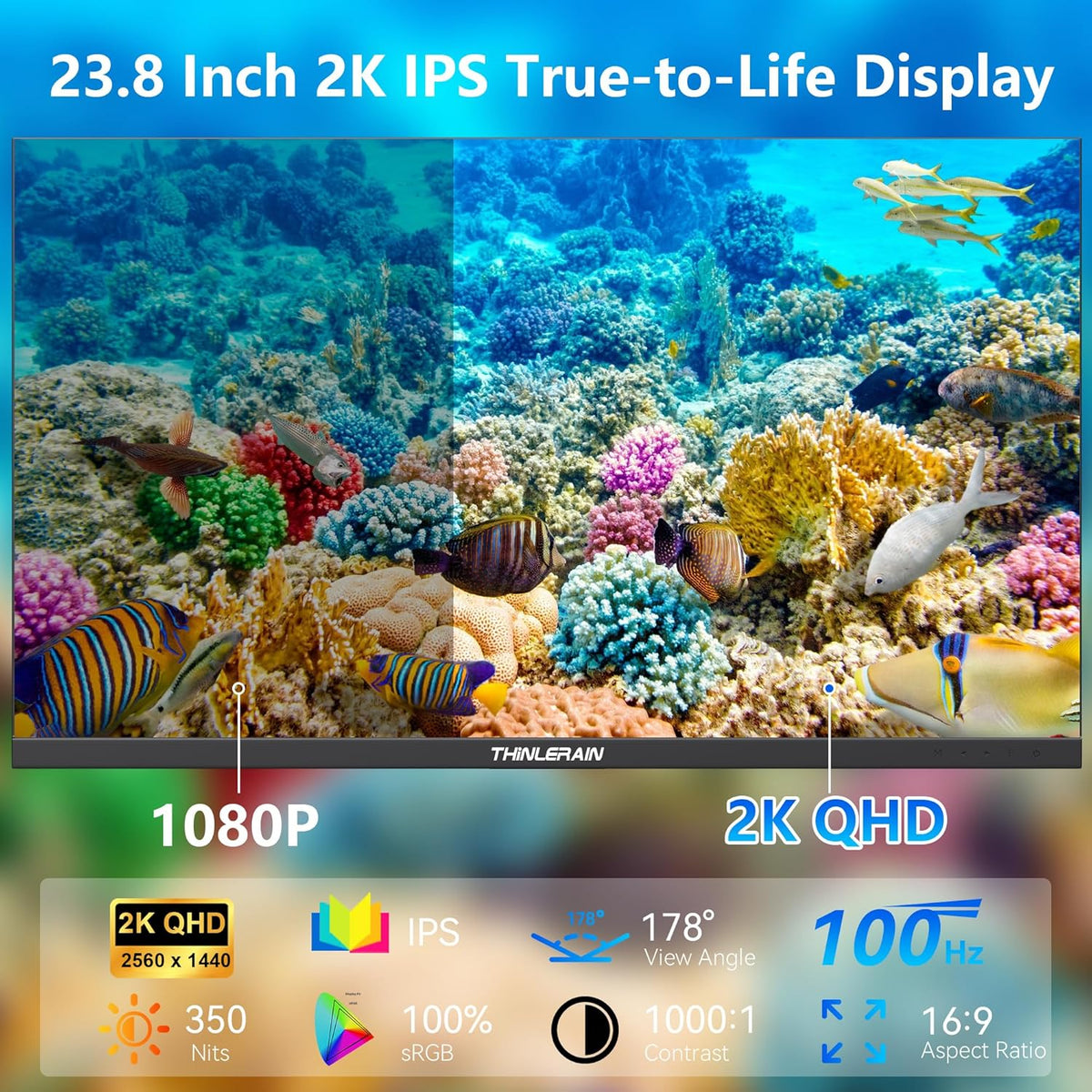 23.8 Inch Monitor with Pop-Up Webcam - 2K 2560 x 1440 IPS Computer Monitor, 100Hz Vertical Gaming PC Screen, Built-in 3MP Webcam & Microphone, HDMI, DisplayPort, Display for Office Home