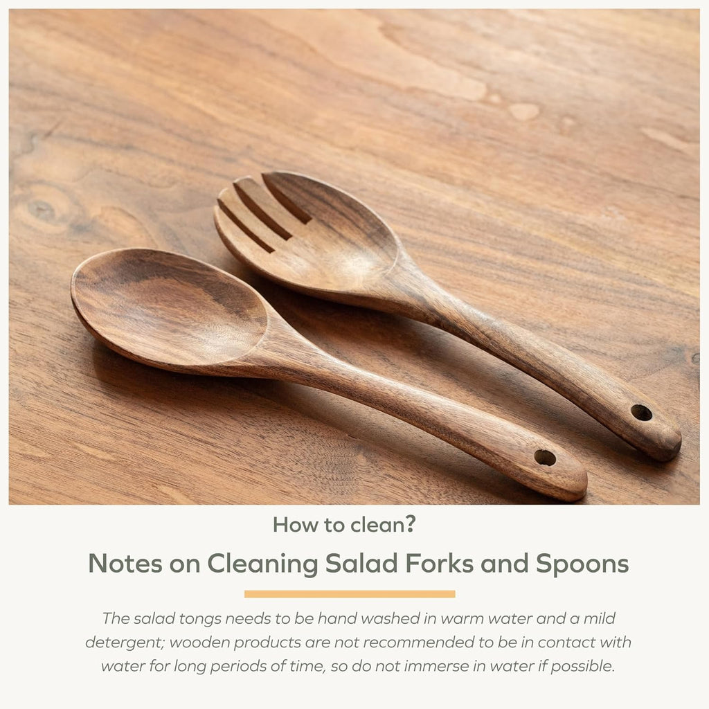 Muso Wood Acacia Salad Servers, 12-inch Wooden Salad Tongs for Serving Salad Mixes, Set of 2 (Acacia salad servers)