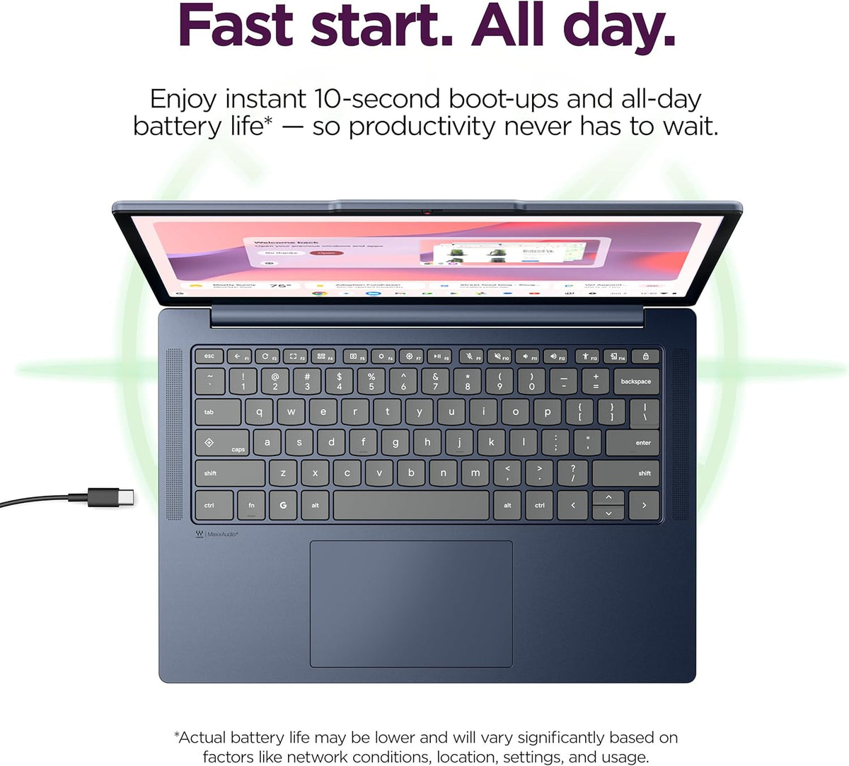 Lenovo Chromebook m 14" - Everyday Laptop - Google Gemini - MediaTek Kompanio 540 CPU - 14" WUXGA IPS Display - 8GB RAM - 64GB UFS Storage - Integrated Arm Mali-G57 MC2 GPU - Cosmic Blue