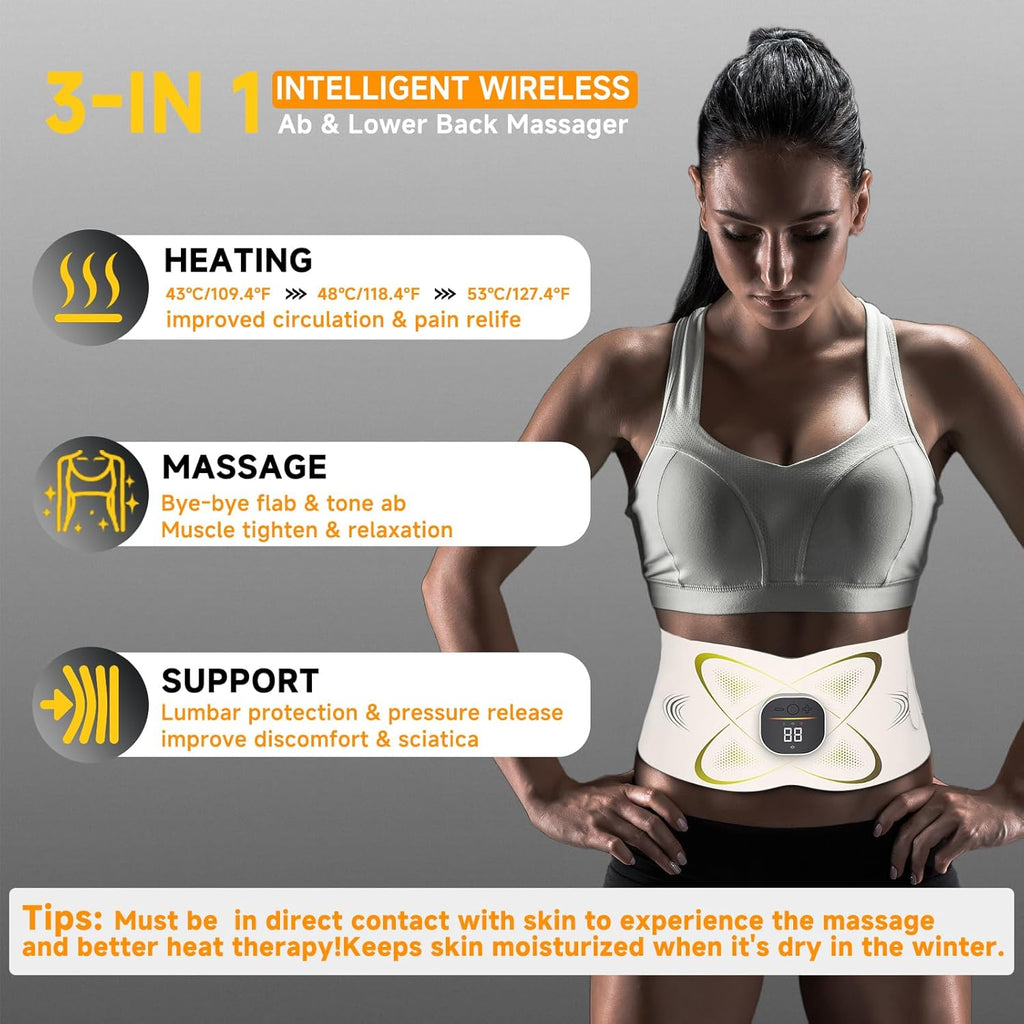 Abs Sculptor, Ab Toning Belt with Heating Pad for Stomach Cellulite Removal Fat Burning, ab Toner Machine for Belly Exercise Smooth & Firming, Lower Back Massager for Pain Relief Women Men Unisex