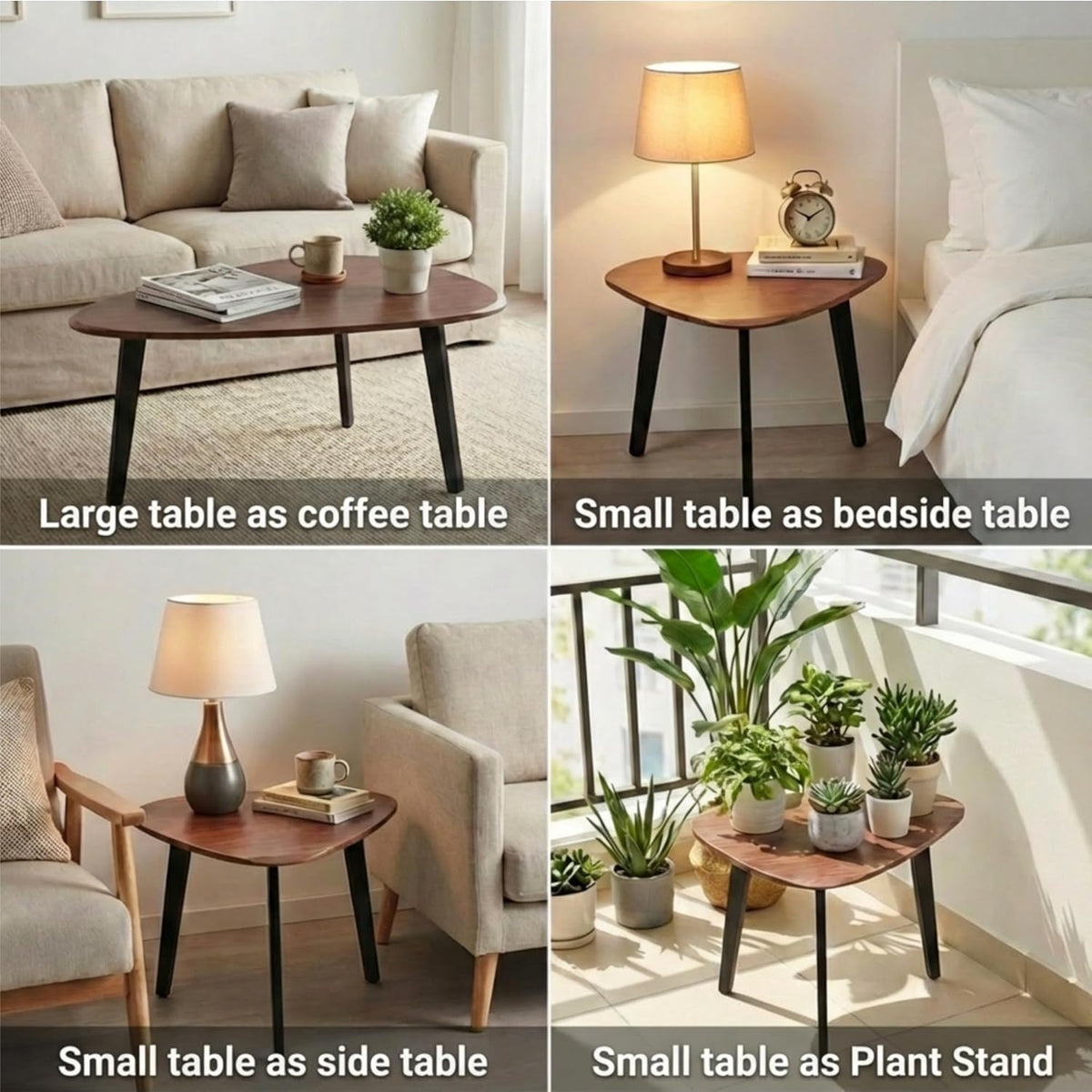 Nesting Coffee Table Set of 2-Mid Century Modern Guitar Pick Stacking Tables with Solid Wood Legs-Waterproof Triangle Center Side End Table for Small Living Room,Apartment,Balcony (Walnut)