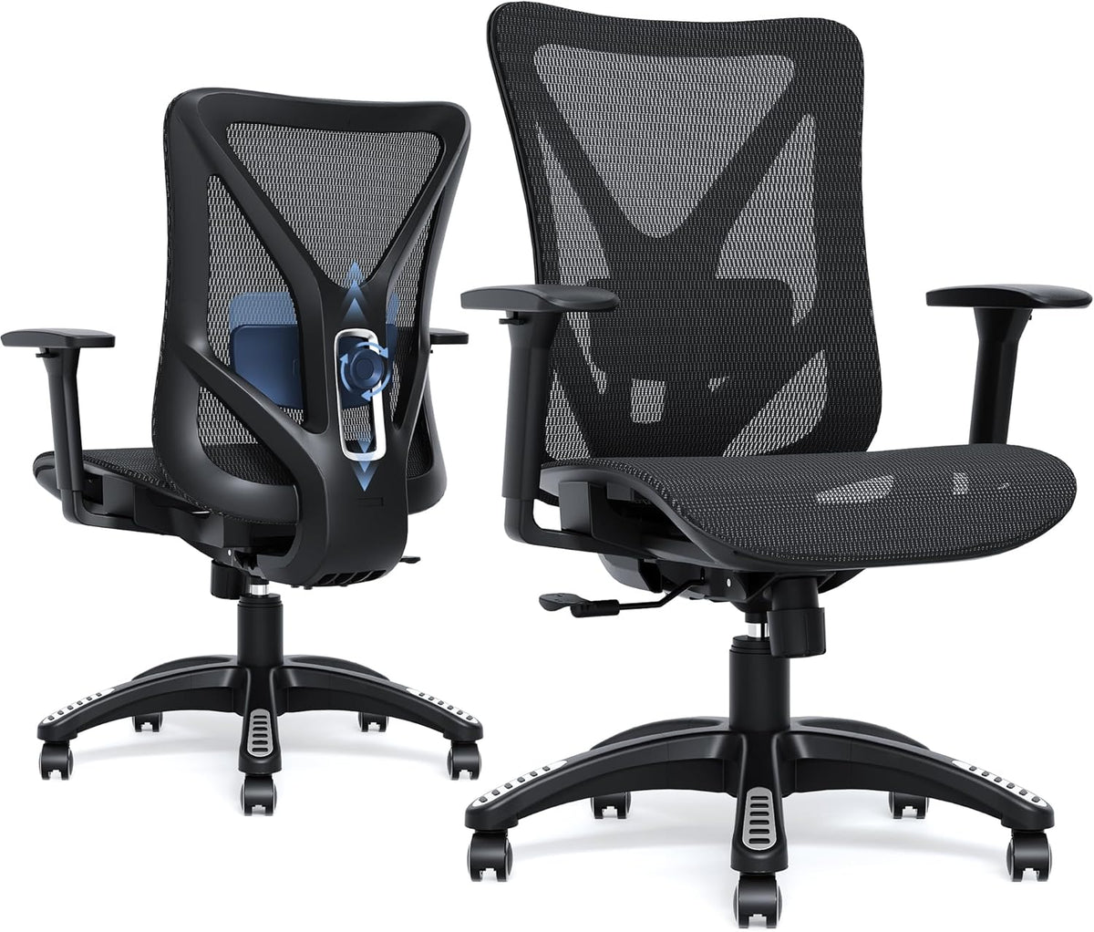 Ergonomic Office Chair, Mesh Computer Desk Chairs with Adjustable Lumbar Support, 3D Armrests, Tilt Function, Comfy Wide Seat, Swivel Executive Work Task Chair for Company and Home