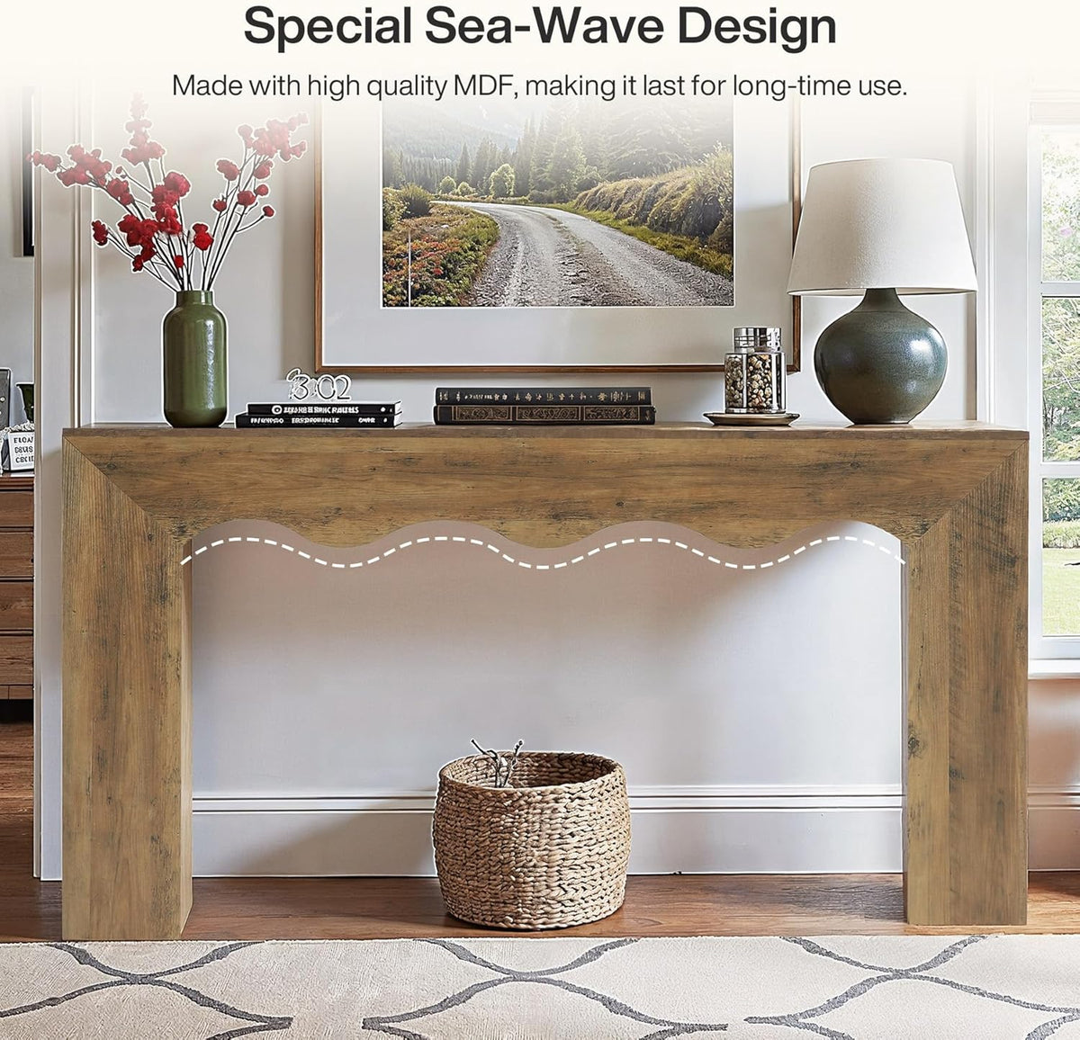Tribesigns 63" Farmhouse Console Table, Wooden Couch Table Behind Sofa with Storage, Long Entryway Sofa Station, Narrow Console Stand with Base, Hallway Stand for Entryway, Living Room