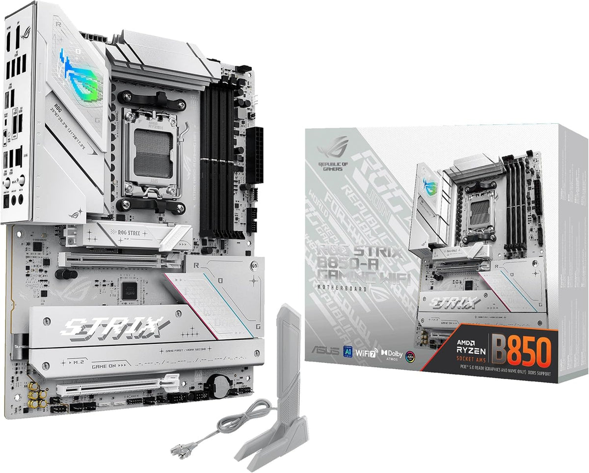 ASUS ROG Strix B850-A Gaming WiFi AMD AM5 B850 ATX Motherboard 14+2+2 Power Stages, DDR5 AEMP, 2.5G LAN, WiFi 7 with Q-Antenna, 4X M.2, PCIe® 5.0, USB 20Gbps Type-C, AI Networking II, ASUS AI Advisor