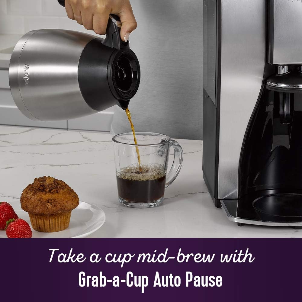 Mr. Coffee 10-Cup Programmable Coffee Maker, Insulated Thermal Carafe, Brew Strength Selection, Brew Now or Later, Stainless Steel