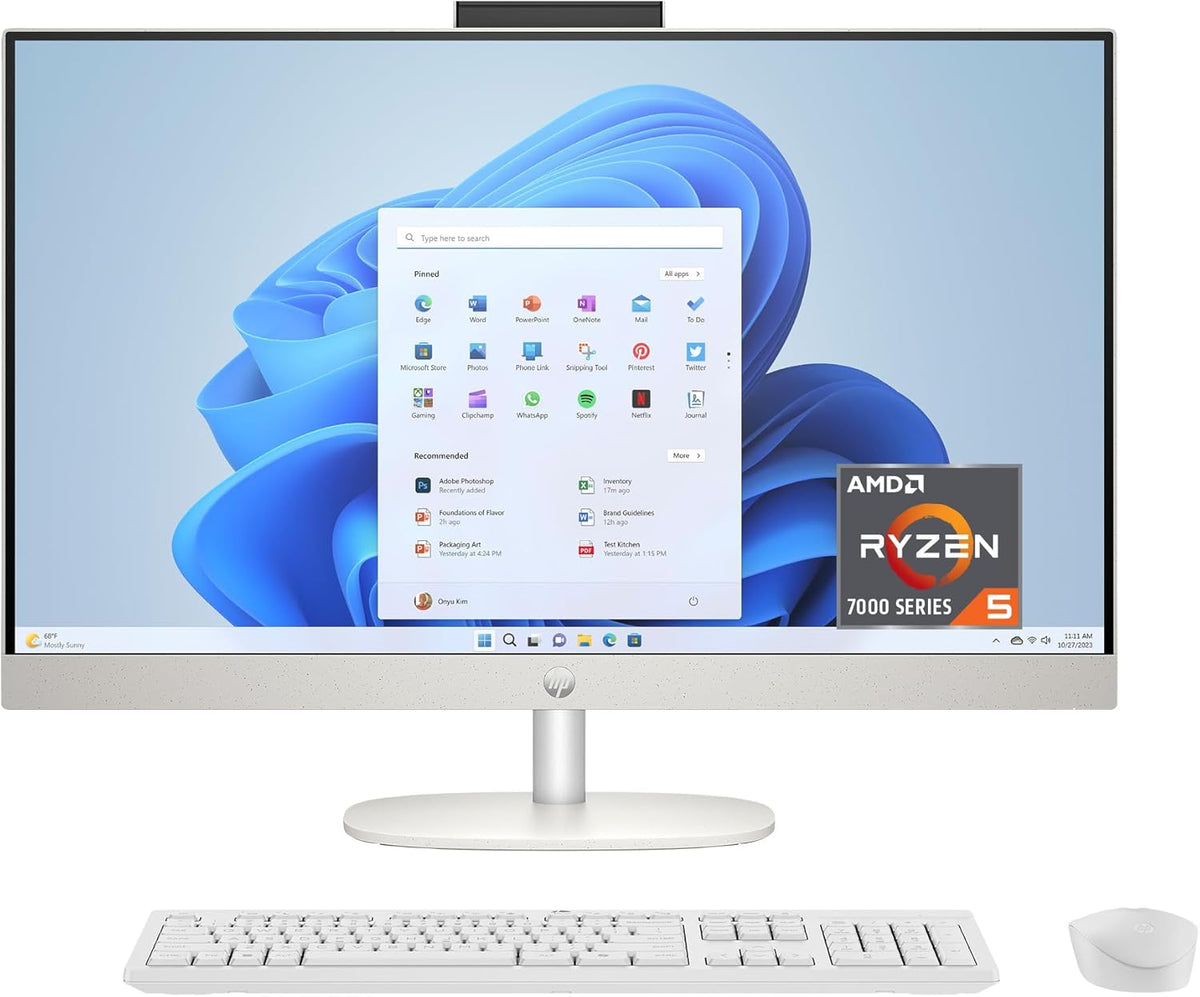 HP 27 inch All-in-One Desktop PC, FHD Touchscreen, AMD Ryzen 5 7520U, 8 GB RAM, 512 GB SSD, AMD Radeon Graphics, Windows 11 Home, Shell White, 27- cr0160 (2025)