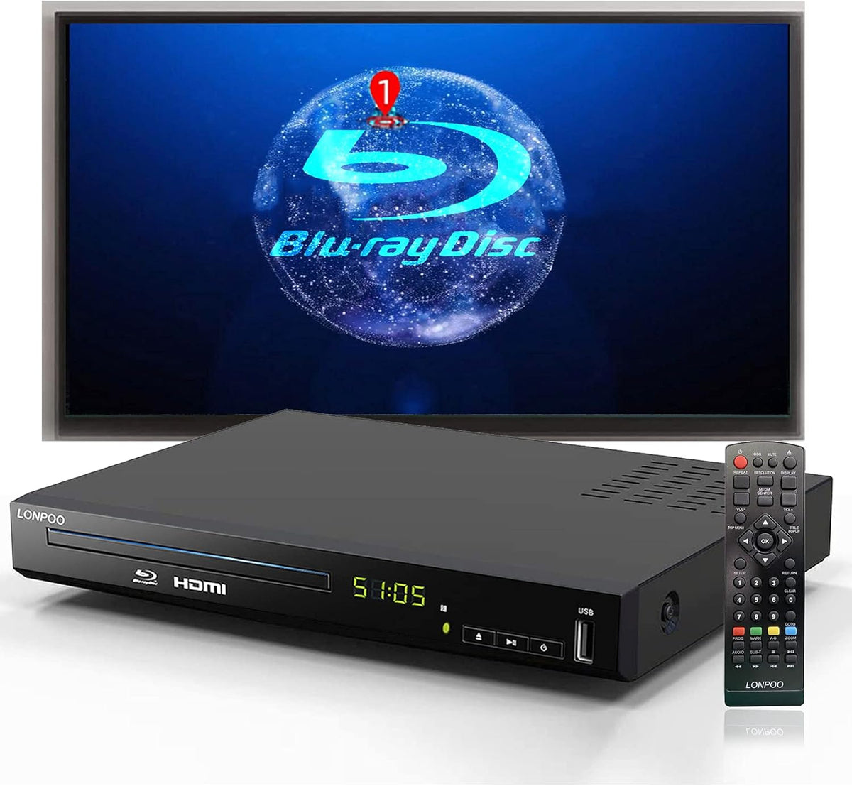 Blu Ray DVD Player,Full HD Blu-ray Disc Player CD Players with Easy Hook Up and User Friendly, 1080P Home Theater DVD Player with HDMI Output, Support HDD and USB Playback