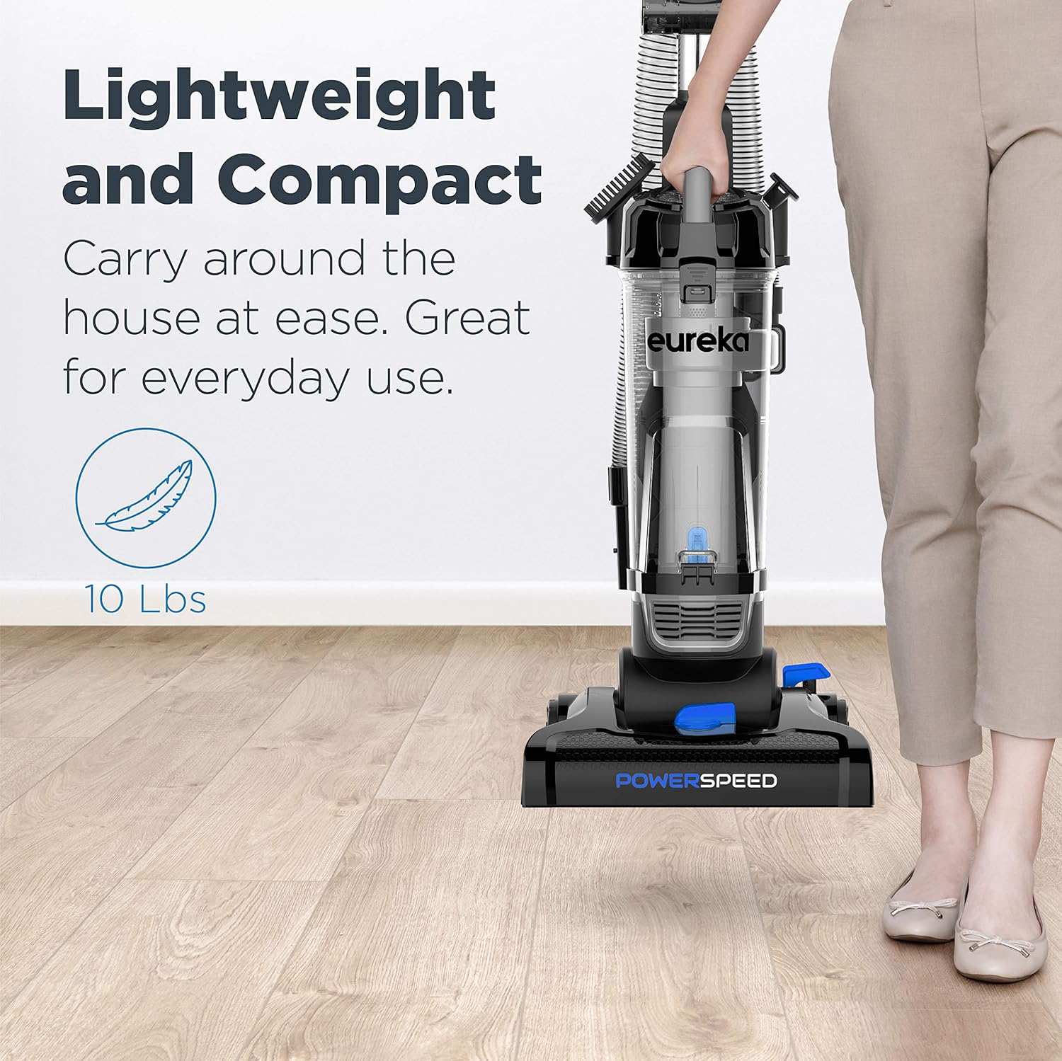 Eureka PowerSpeed Lightweight Upright Vacuum Cleaner for Carpet and Hard Floor, Powerful Bagless Upright Vacuum Cleaner for Home Pets, NEU181A, Blue