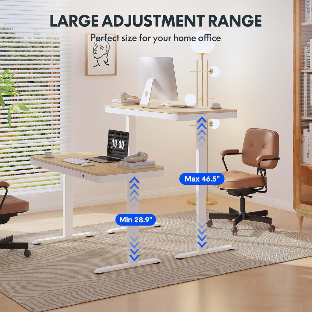 FLEXISPOT Comhar Electric Standing Desk with Drawer Desktop & Adjustable Frame w/USB Charge Ports (Bamboo-Look Laminate/White, Wood)