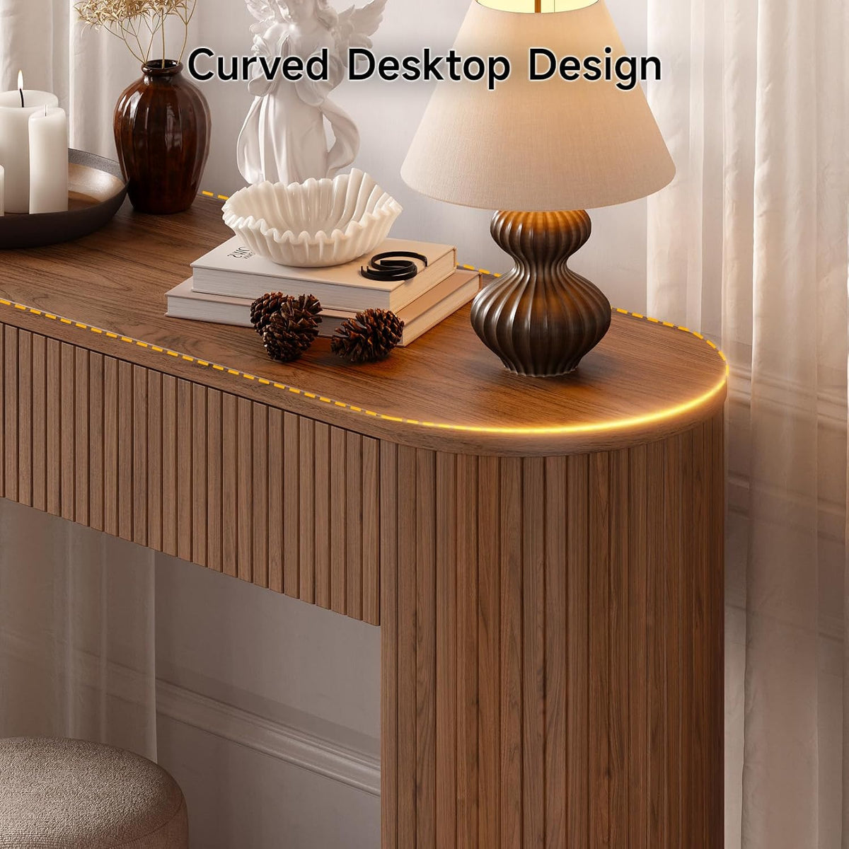 63 Inch Console Table with 2 Drawers, Fluted Entryway Tables with Storage, Sofa Table Behind The Couch, Hallway Tables, Mid-Century Modern Foyer Table for Entryway, Hallway, Living Room, Walnut