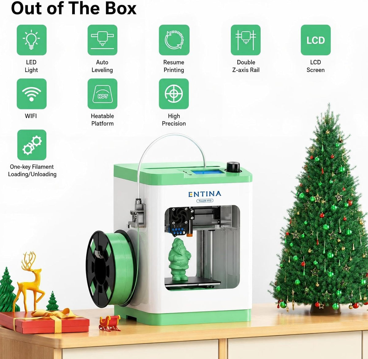 Entina TINA2S 3D Printers with WiFi Cloud Printing, Fully Assembled with Auto Leveling, Huge Library, DIY Mini 3D Printer for Beginners and Kids, High Precision 3D Printer for Home, Office & School