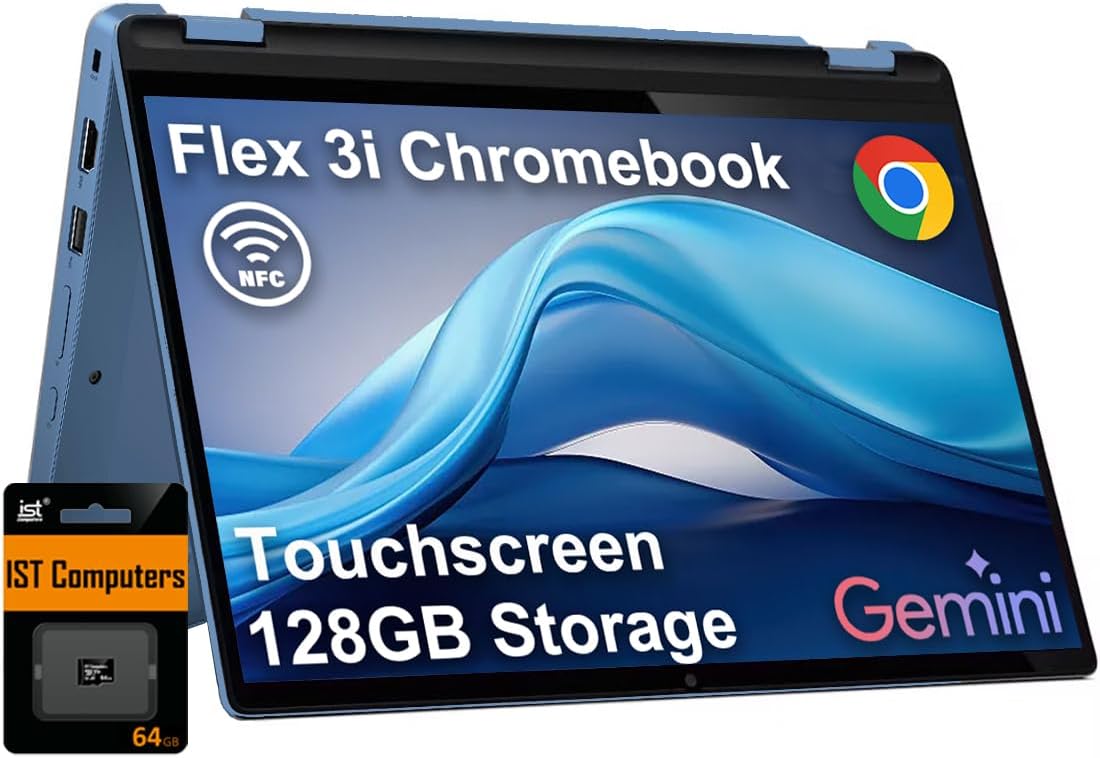 Lenovo IdeaPad Flex 3i Chromebook 2-in-1 Laptop (12.2" FHD+ Touchscreen, Intel N100, 4GB DDR5, 128GB Storage (64GB eMMC + 64GB SD Card)), Home, Student, Education, Long Battery Life, NFC, Chrome OS